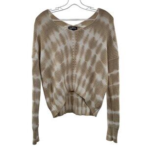 Freshman Women's Tie Dye Knit Sweater V-Neck Tan/White Size Small